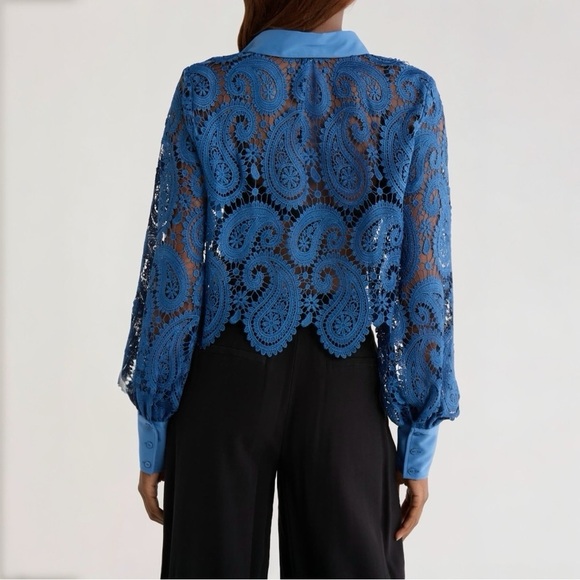 L'AGENCE Odelia Lace Crop Button-Up Shirt Loose Fit Long Sleeve Blouse Top NEW - Picture 10 of 15